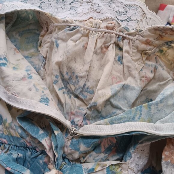 Girls 7 True Vintage Boho Peasant Floral Lace Puff Sleeve Dress Tie-Back 1970's - Picture 8 of 9